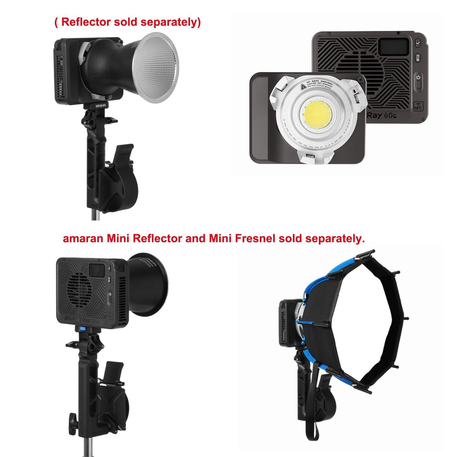 Amazon | Amaran Ray 60c RGB LED ビデオ ライト、Octa Dome 30 ソフト